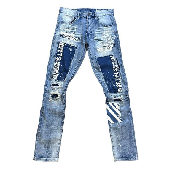 Smoke Rise Mens 30/30.5 Jeans Splatter Graffiti Distressed Y2K Grunge SHRUNK